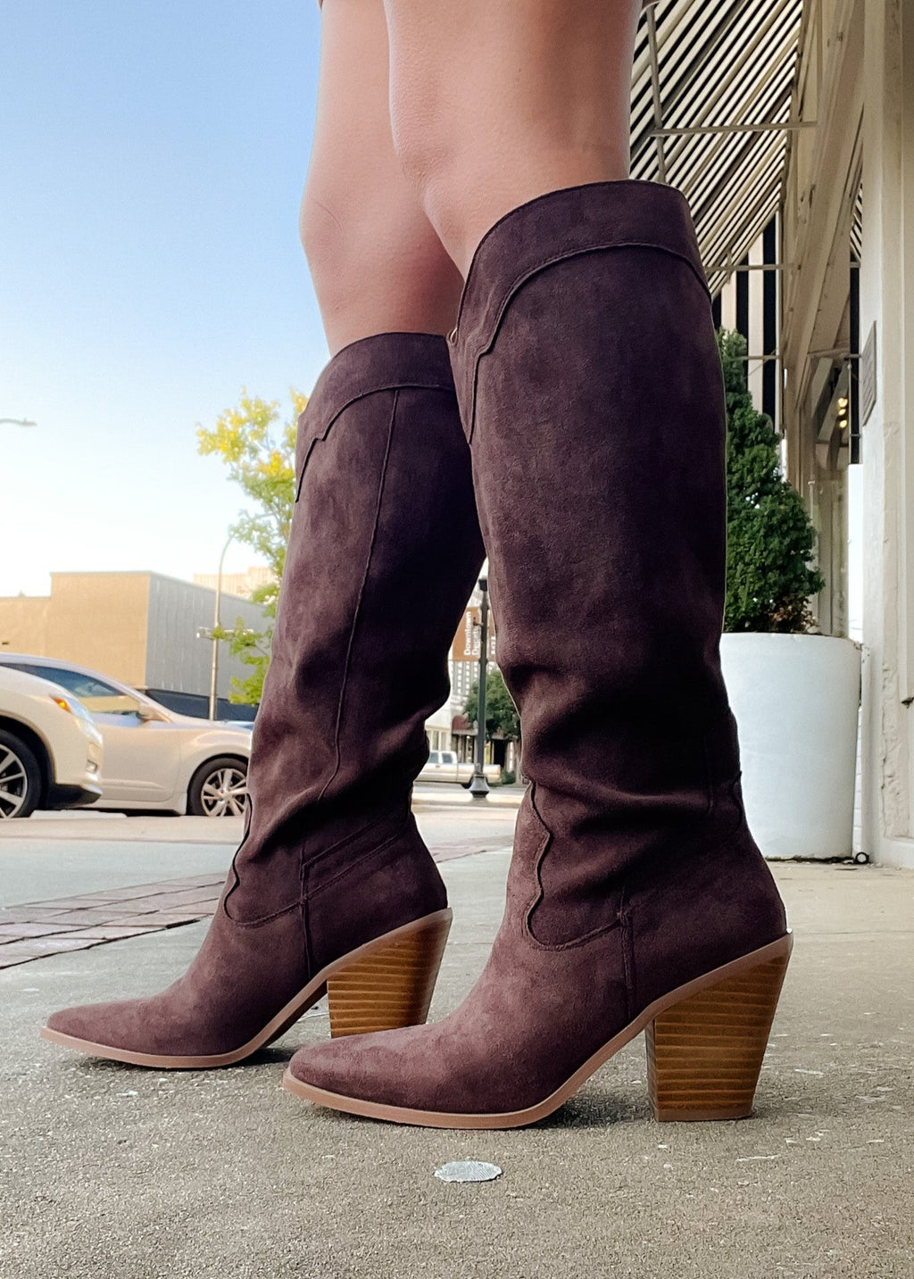 Slay The House Suede Western Boots - Dark Brown