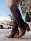 Slay The House Suede Western Boots - Dark Brown