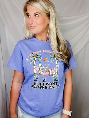 Show off your summertime state of mind with this fun graphic tee. Featuring a playful "I Might Text Back" message, unisex fit, and a happy skeleton design, you'll be livin' the vacay life in style (and you won't even have to answer the phone!). It's your do-not-disturb mode in a cute tee!