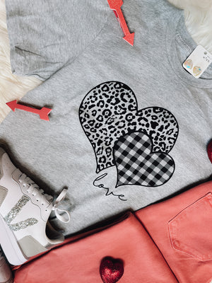 Leopard And Plaid Heart Tee (XS-2X)