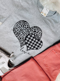 Leopard And Plaid Heart Tee (XS-2XL)