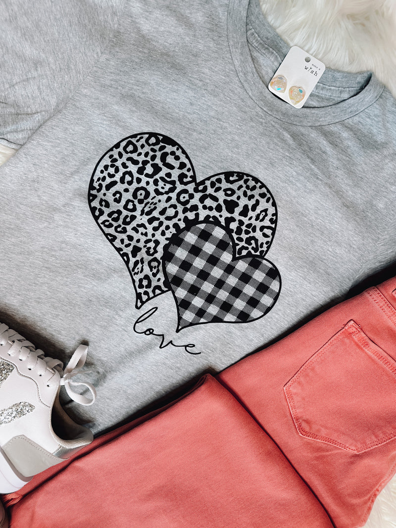 Leopard And Plaid Heart Tee (XS-2XL)