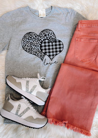 Leopard And Plaid Heart Tee (XS-2XL)