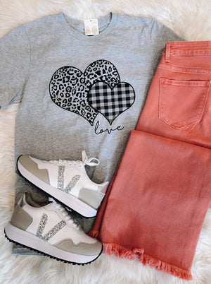 Leopard And Plaid Heart Tee (XS-2X)