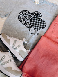 Leopard And Plaid Heart Tee (XS-2XL)