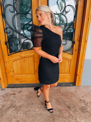 Add a little sass to your wardrobe with this oh-so-flattering asymmetrical one shoulder dress. Features a mini length, sheer puff sleeve and a hidden side zipper for a fitted fit. Be the best dress anytime you walk into a room with the A Little Sass One Shoulder Dress. 
