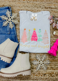 Merry and Bright Christmas Trees Graphic Tee (S-2XL)