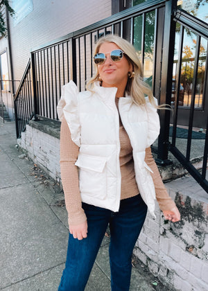 Finding Myself Puffer Ruffle Vest (S-XL)