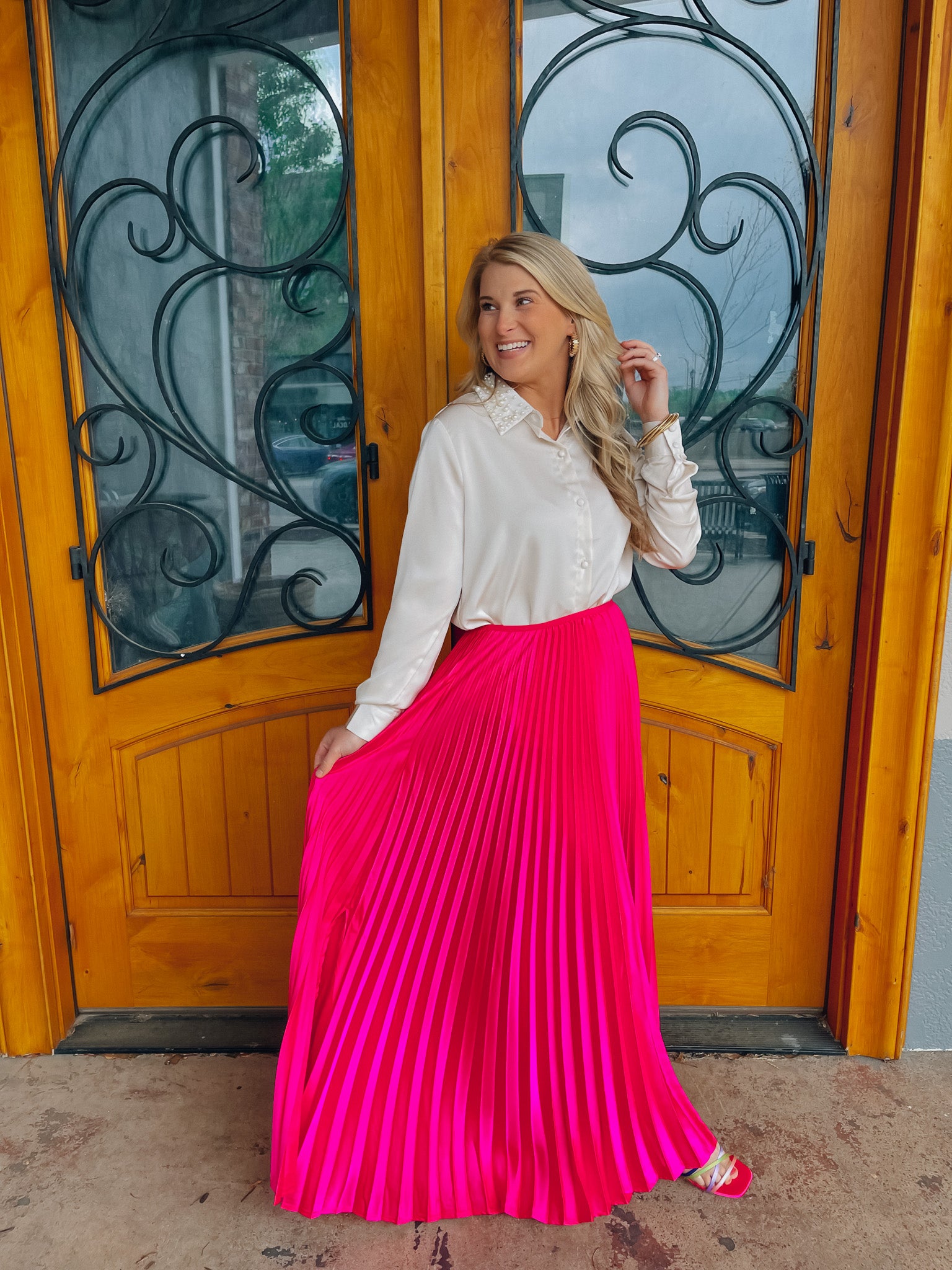 yellow top and pink skirt