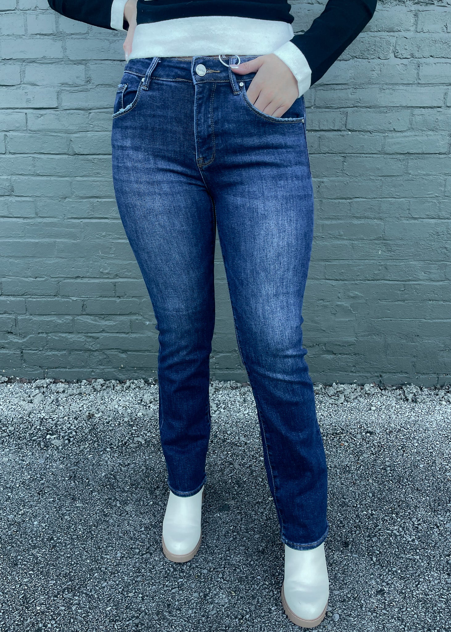 Get Moving Straight Dark Wash Straight Leg Risen Jeans