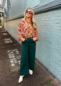 Here We Go Hunter Green Tummy Control High Rise Crop- Risen Jeans