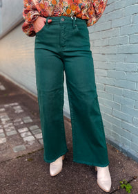 Here We Go Hunter Green Tummy Control High Rise Crop- Risen Jeans