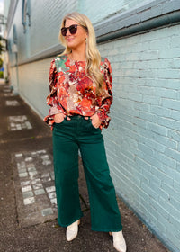 Here We Go Hunter Green Tummy Control High Rise Crop- Risen Jeans