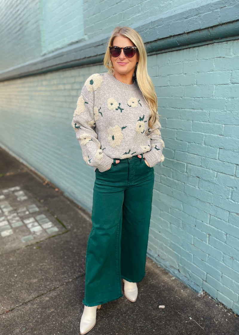 Here We Go Hunter Green Tummy Control High Rise Crop- Risen Jeans