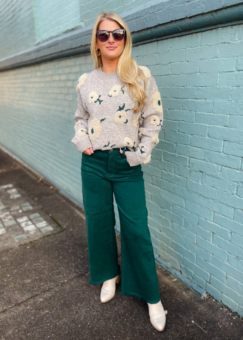 Here We Go Hunter Green Tummy Control High Rise Crop- Risen Jeans