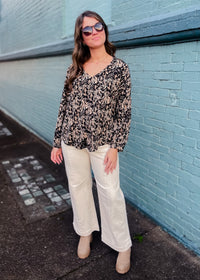 Without Thinking Ivory Tummy Control High Rise Line Detail Wide- Risen Jeans