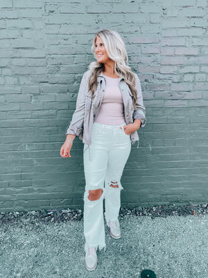 Dropping By High Waisted Distressed Jeans- Ivory