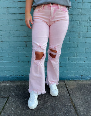 Up To Fate High Waisted Distressed Acid Washed Pink Jeans