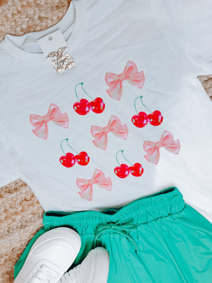 Cherries Bow Grid Graphic Tee (S-2XL)