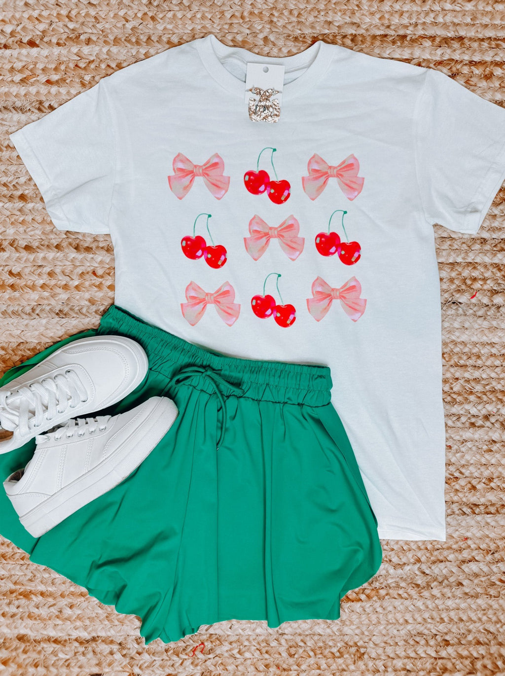 Cherries Bow Grid Graphic Tee (S-2XL)