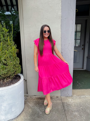 Falling For You Hot Pink Midi Dress (S-3XL)