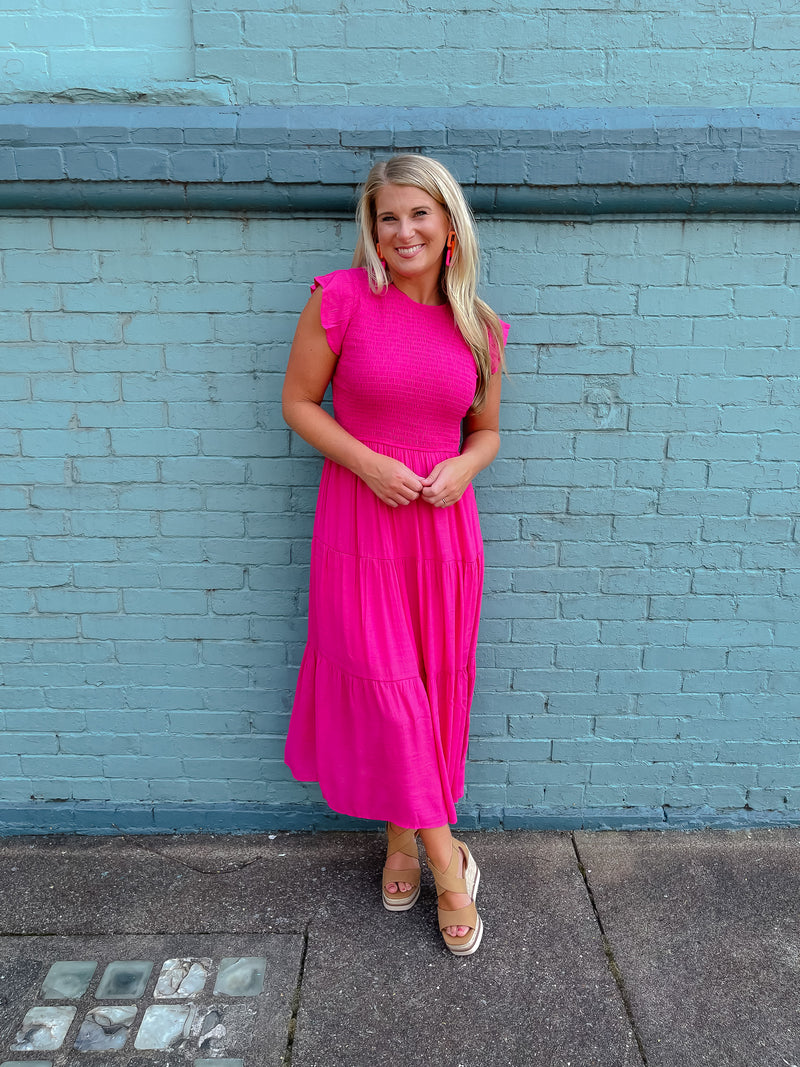 Falling For You Hot Pink Midi Dress (S-3XL)