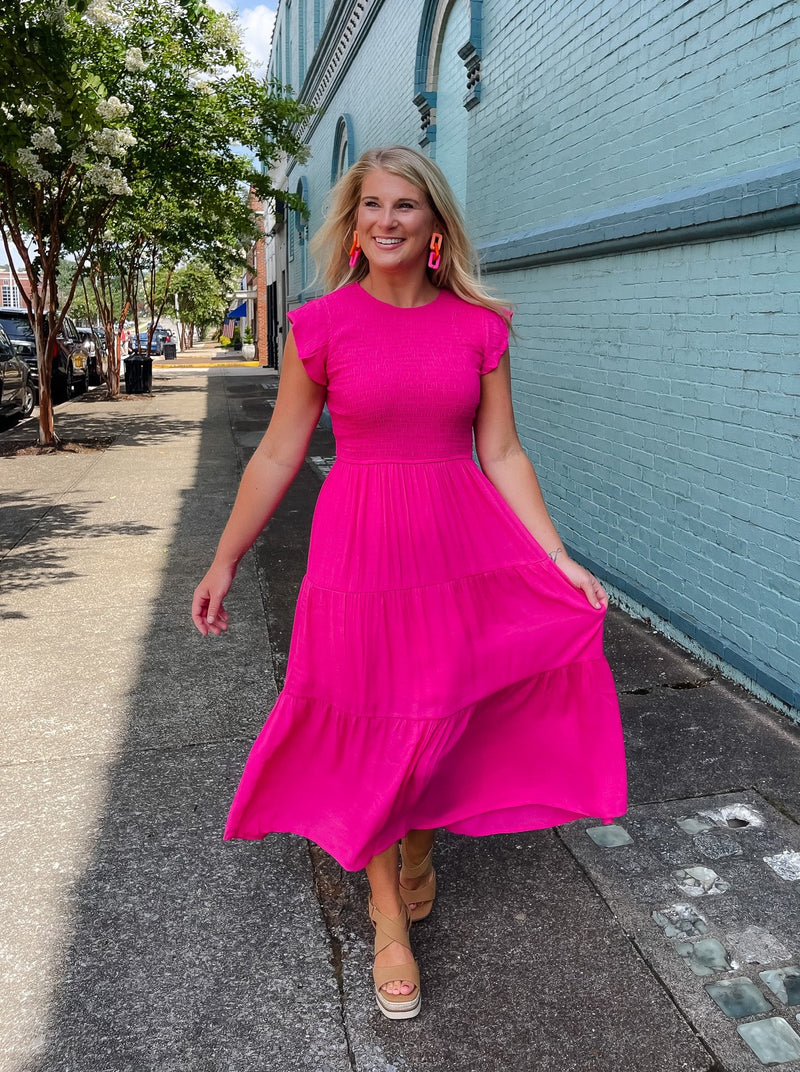 Falling For You Hot Pink Midi Dress (S-3XL)