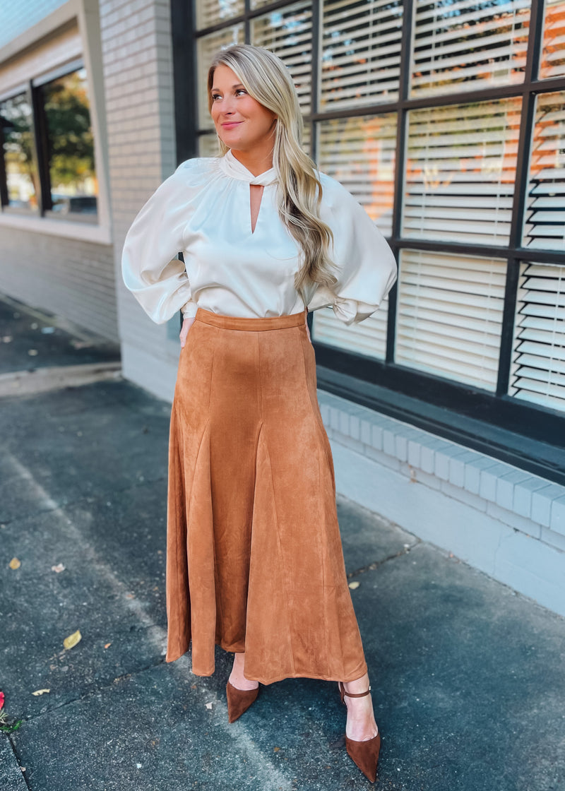 For Real This Time Suede Midi Skirt