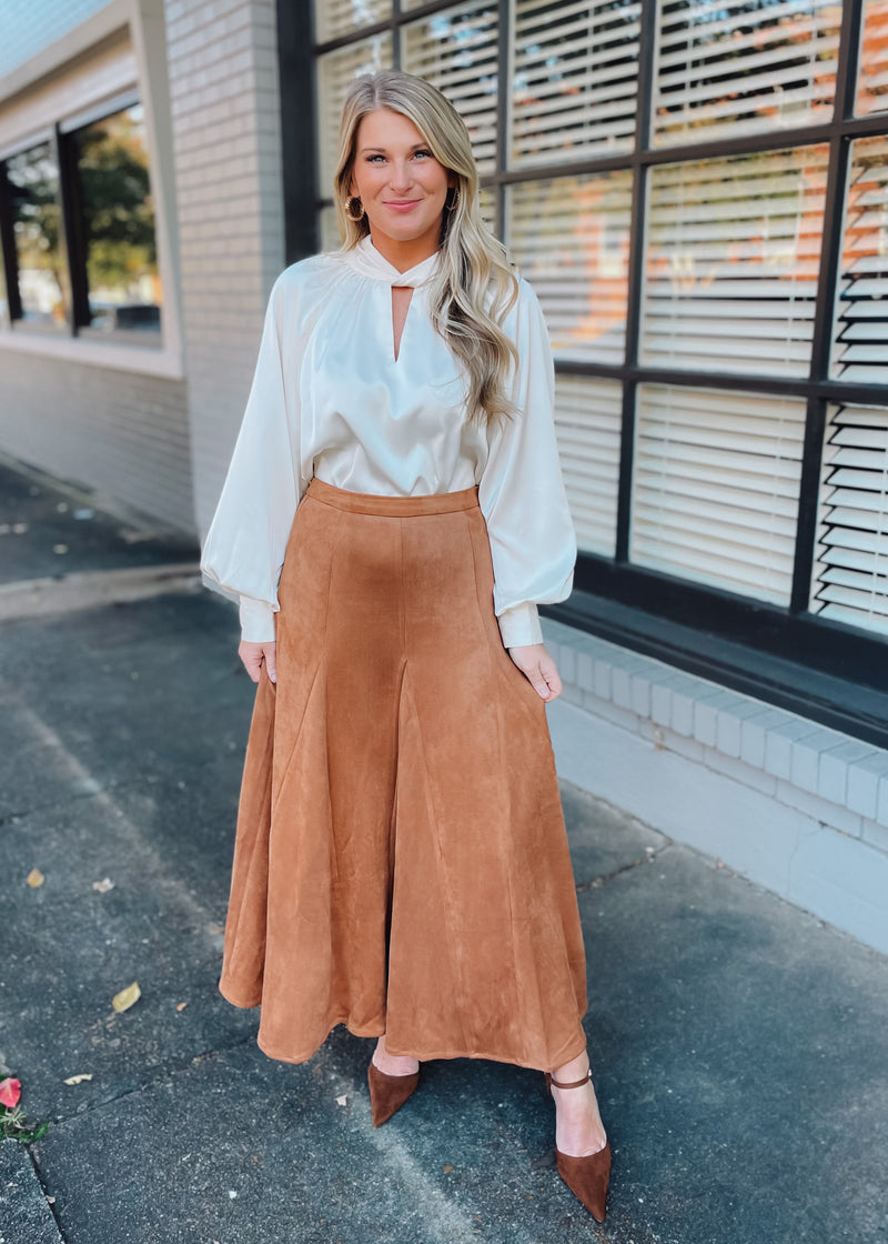 For Real This Time Suede Midi Skirt