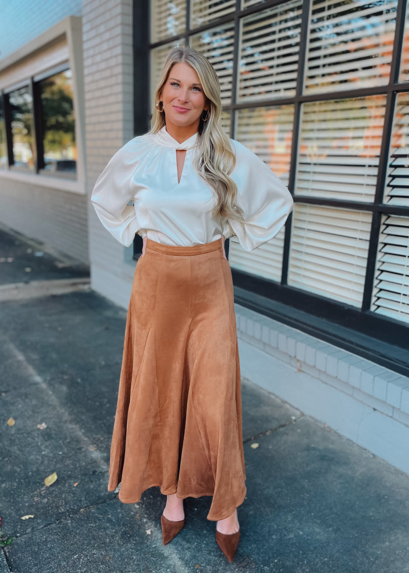 For Real This Time Suede Midi Skirt