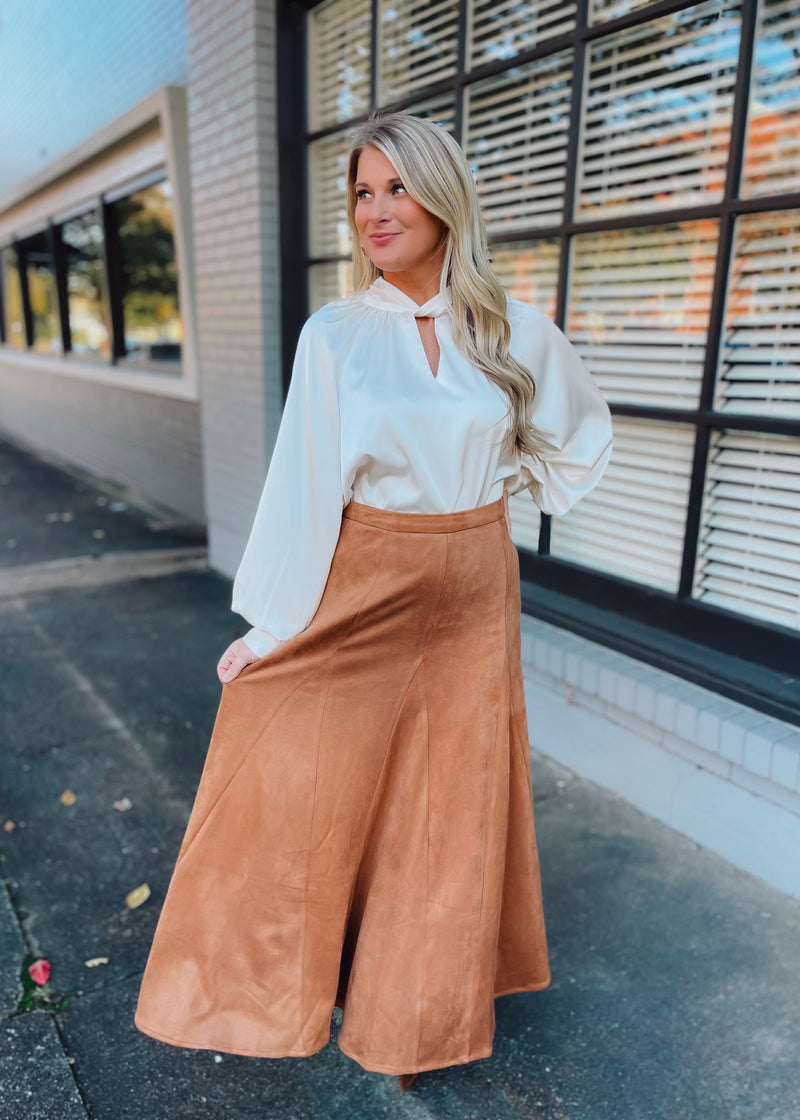 For Real This Time Suede Midi Skirt
