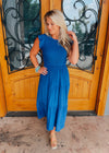 Fine Example Royal Blue Smocked Midi Dress