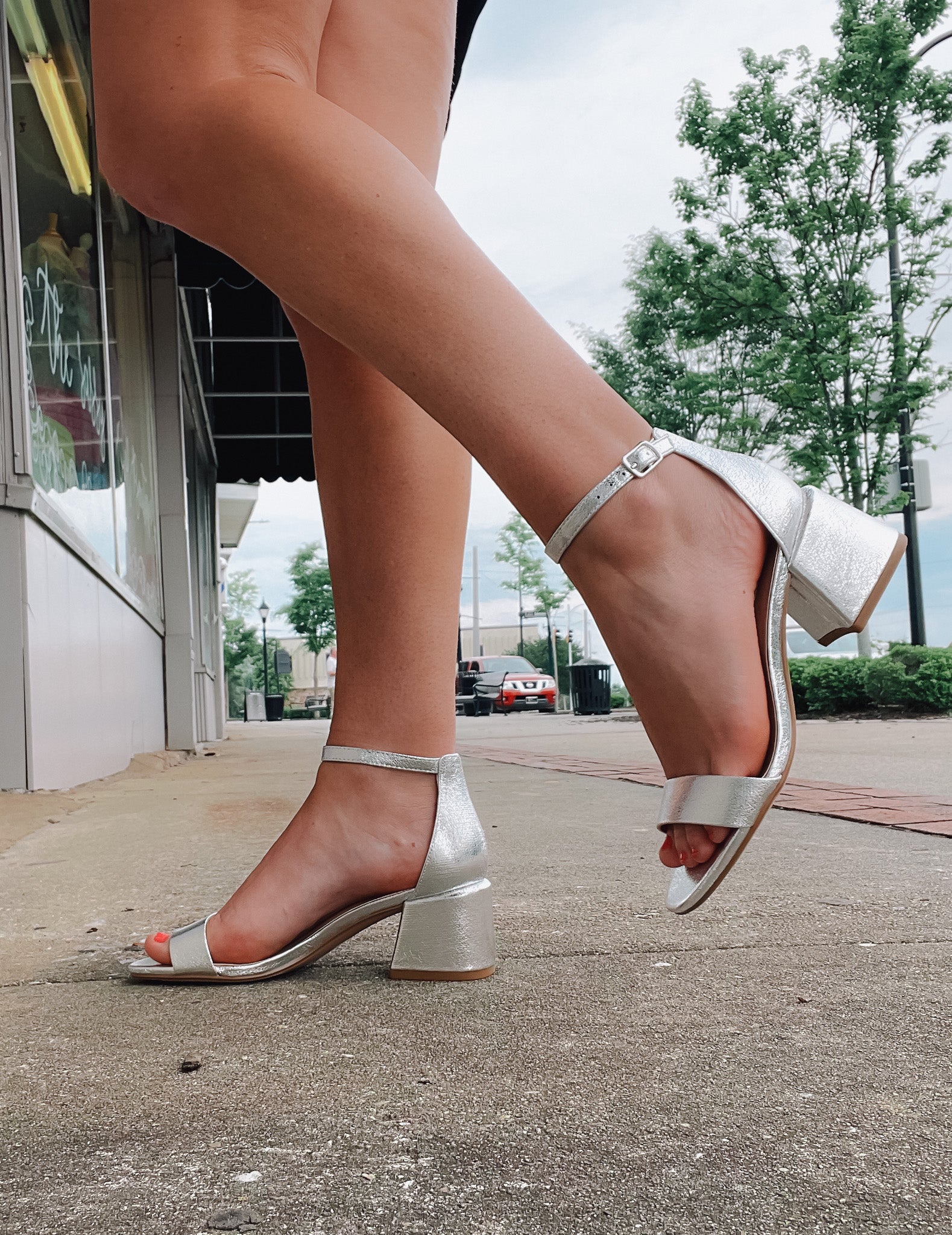 silver dress heels Vogue Shiny Crystal Silver Metallic Metallic Faux Leather Uppers Adjustable Ankle Strap Rhinestone Toe Strap Square Toe 4 Sparkly Silver Platform Chunky Heel