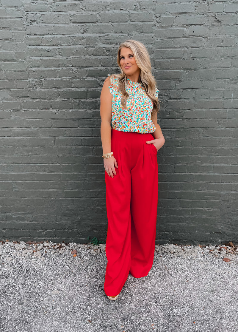 Straight To Business Pants- Red