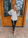 Pearl Collar Button Down Top