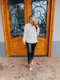 Pearl Collar Button Down Top