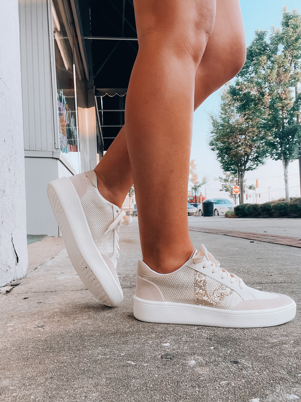 Elevate your style effortlessly with these Stride On Sneakers! They come with luxe gold sequin detailing, comfy memory foam, and traditional lace-up styling, so you can look great while feeling even better. Step out in style with these versatile sneakers!