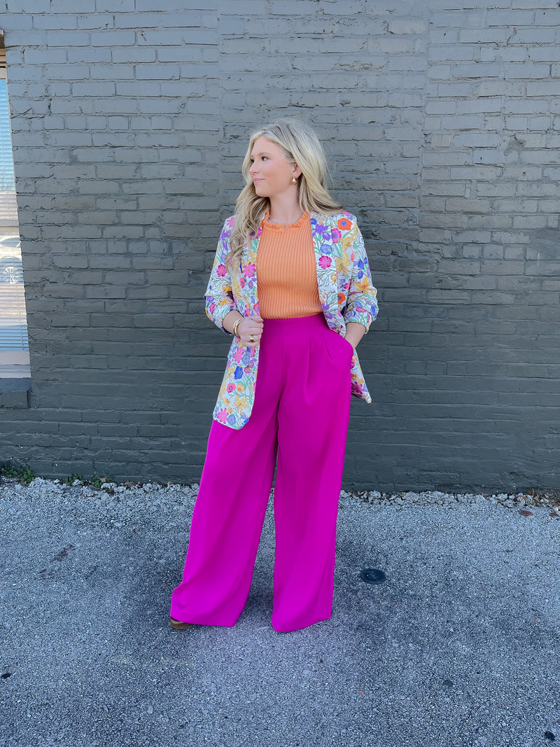 Straight To Business Pants - Magenta