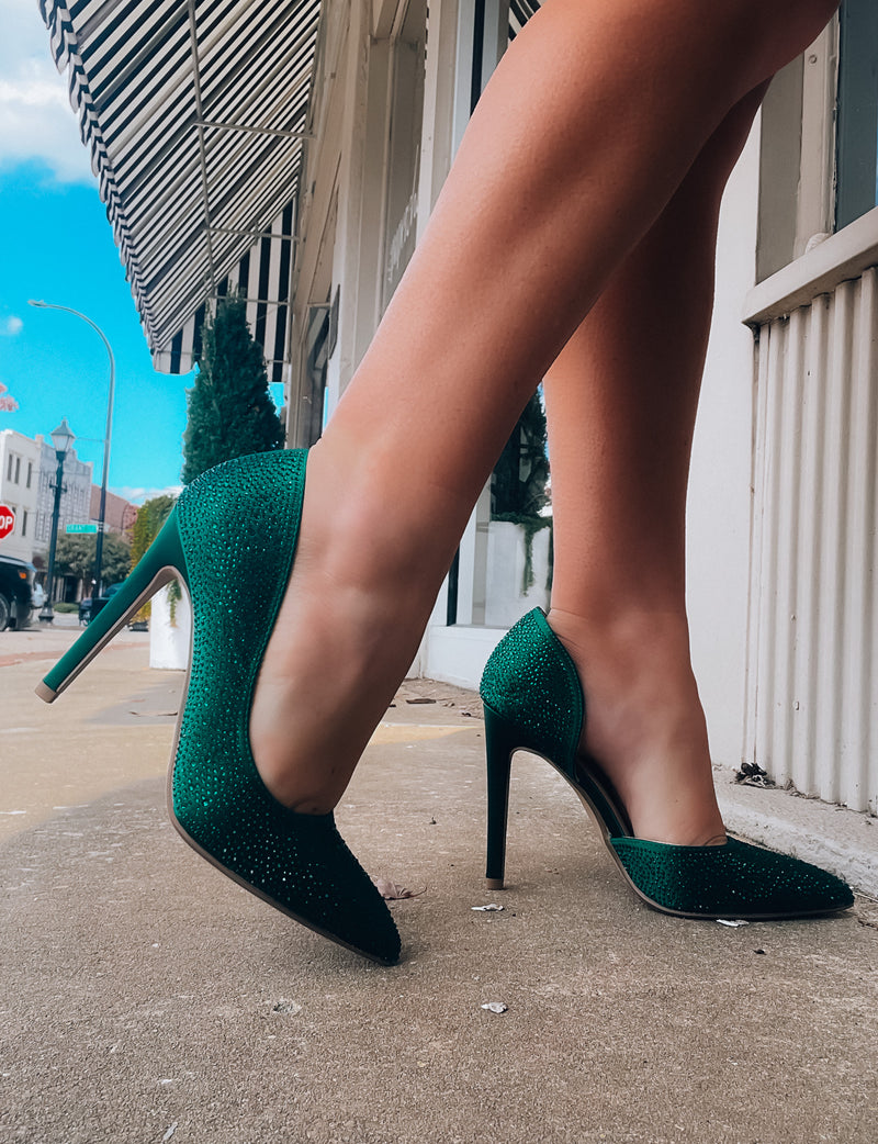 Marvel At These Green Rhinestone Heels