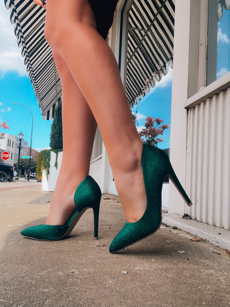 Marvel At These Green Rhinestone Heels