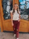 All The Rage High Wasted Wine Distressed Jeans