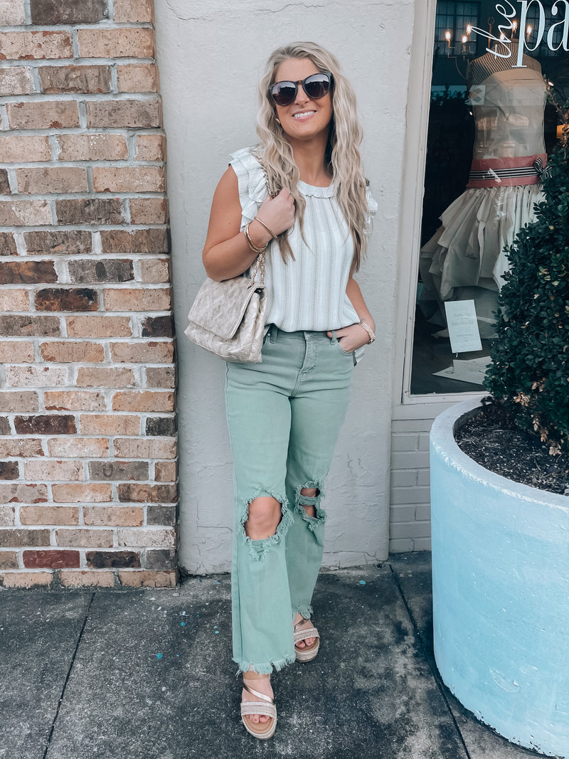 Impress Me Olive Distressed Pants