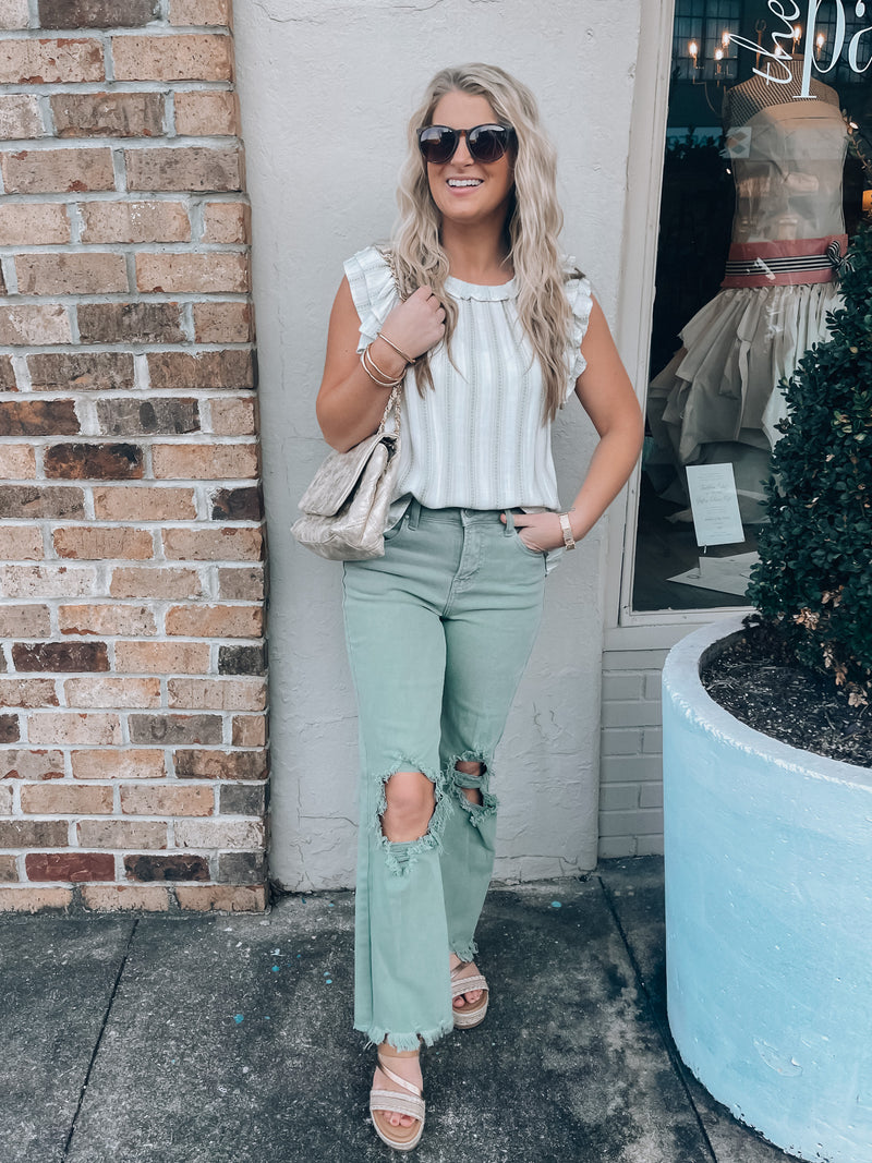 Impress Me Olive Distressed Pants