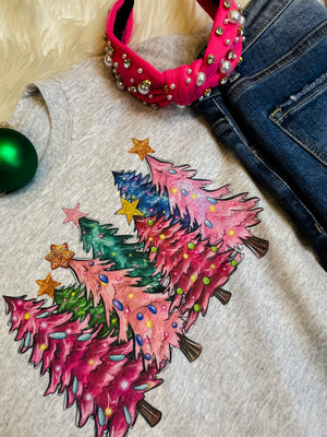 Funky And Festive Christmas Trees Long Sleeve Graphic Tee (S-2XL)
