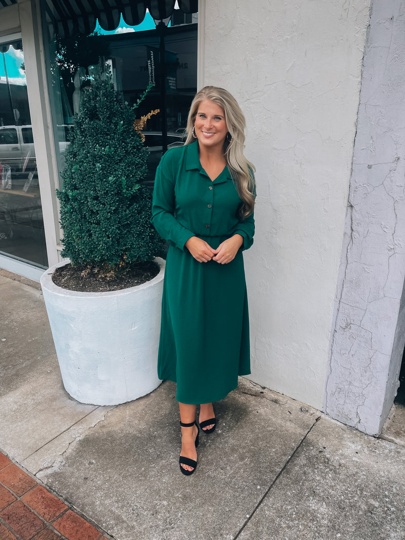 Captivated By You Hunter Green Midi Dress