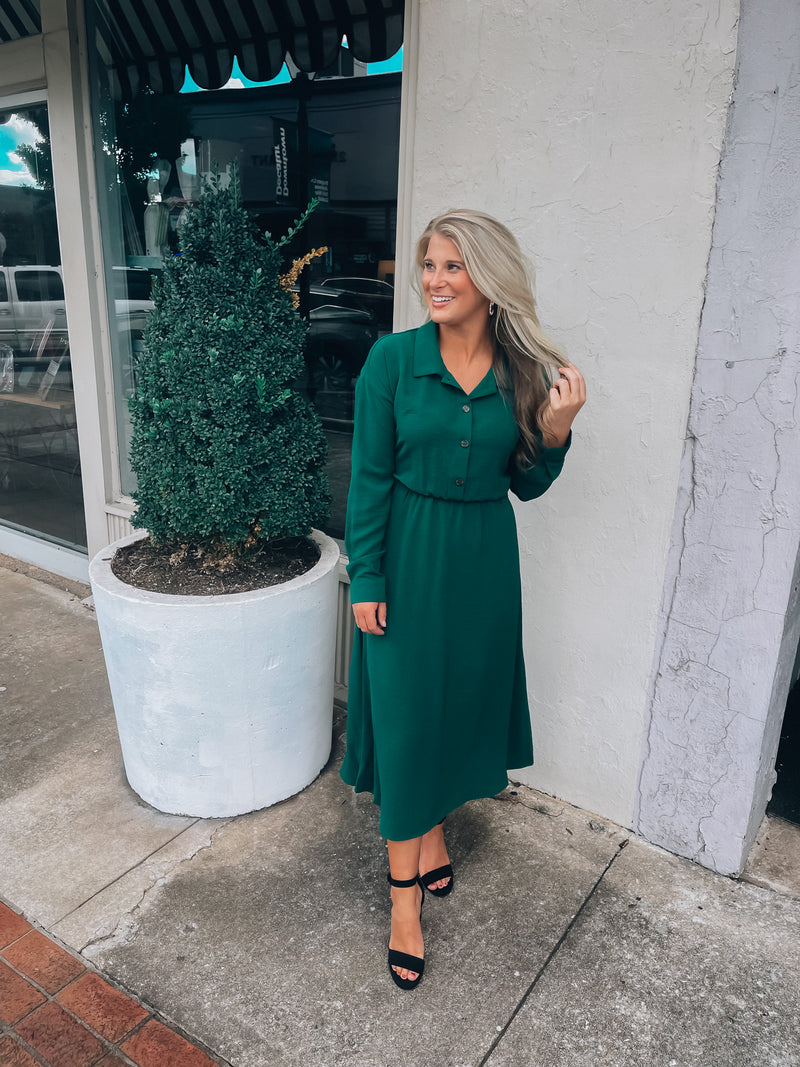 Captivated By You Hunter Green Midi Dress