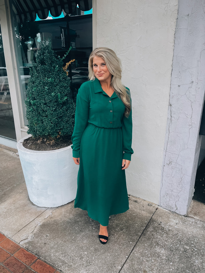 Captivated By You Hunter Green Midi Dress