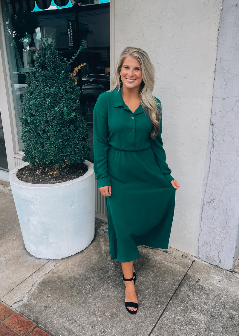 Captivated By You Hunter Green Midi Dress