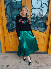 Emerald Magic Pleated Midi Skirt