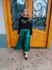 Emerald Magic Pleated Midi Skirt